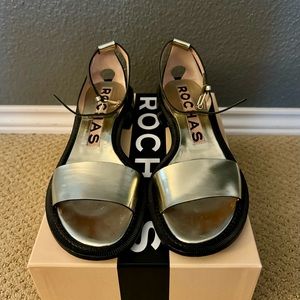 ROCHAS, Ankle strap gold sandals 38.5
